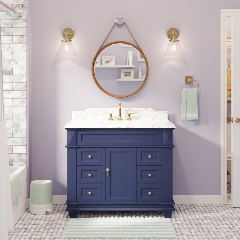 Ensemble de meuble-lavabo simple 42 po Ensa, Marbre de Carrare, Bleu royal