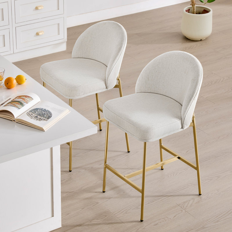 27'' Modern Counter Stools With Metal Frame, Cream Seat/Light Bronze Frame