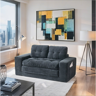 Canapé-lit à causeuse avec mousse à mémoire de forme et structure en acier - sans assemblage, conception convertible 2-en-1, tissu en velours côtelé - canapé compact pour les petits espaces, les appartements, le bureau à domicile et la chambre à coucher