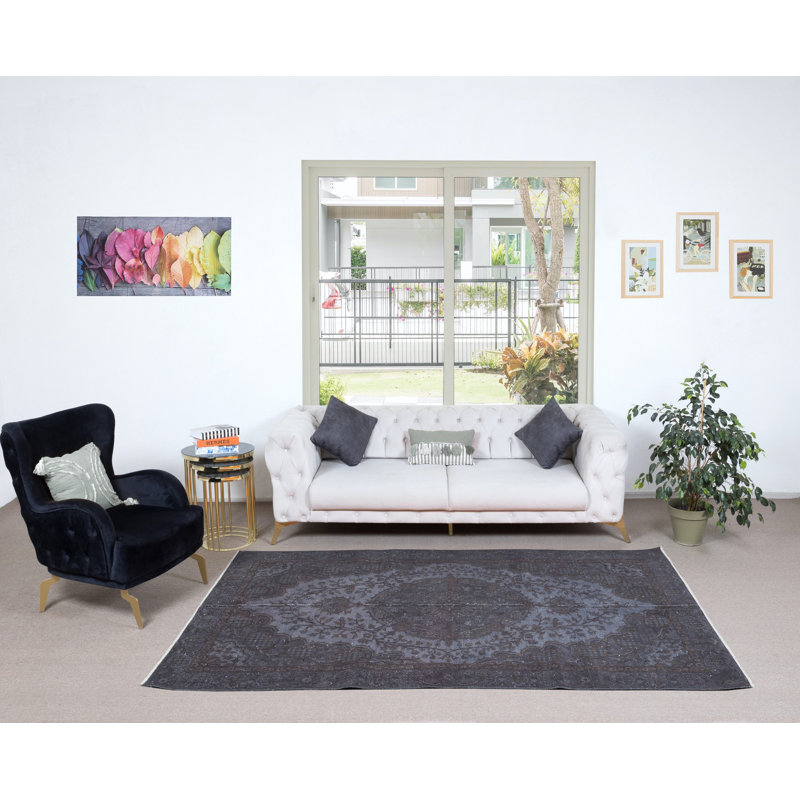 Tapis gris moderne de 5,4 x 8,7 pi, tapis surdimensionné de pièce, tapis de salon fabriqué à la main