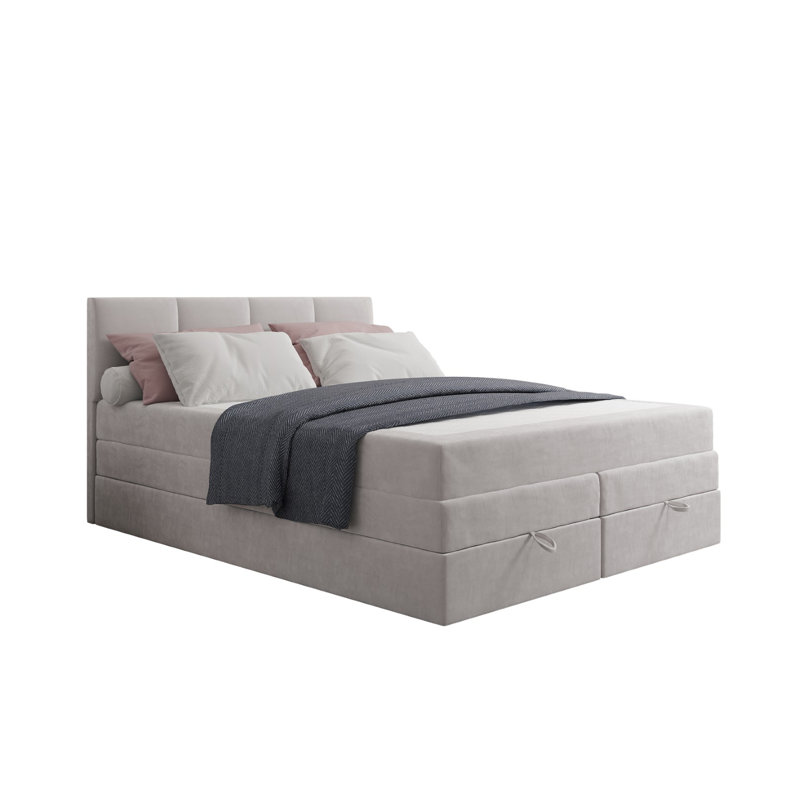 Boxspring Bed Balle with Storage, Gray, 200 x 200cm