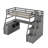 Twin Size Loft Bed Gray With 7, Desk And 2-Shelves. Made From Pinewood & . Playhouse Inspired Design. For 6 Years Older. No Box Spring Needed. 94.7"L X 56.8"W 68.3"H. Mattress Not Included 7 Drawers,-1477649343