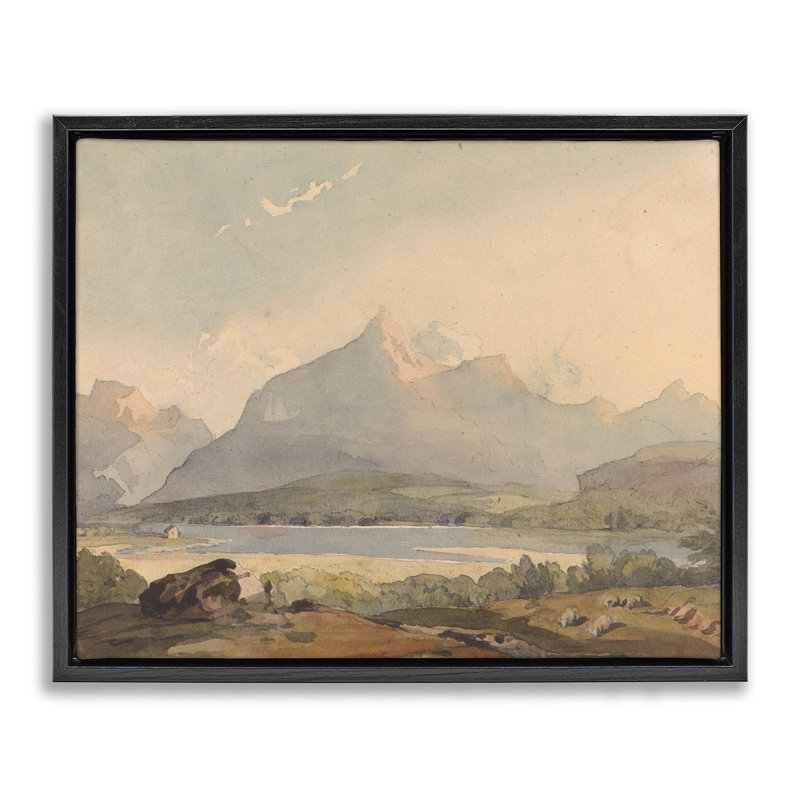 Cadre flottant Peaceful Hazy Mountains, design par lettré et doublé, H 25 po x l 31 po, Cadre flottant noir de jais
