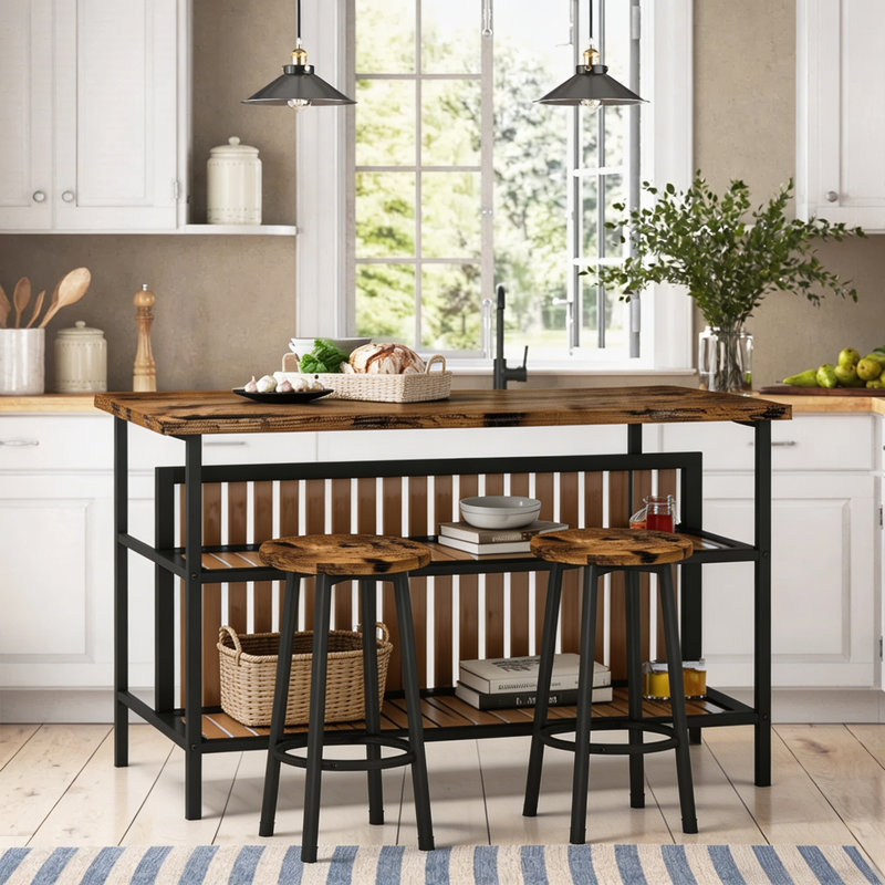 Ensemble d'îlot de cuisine en fer 47,24 "Grondin, Brun rustique