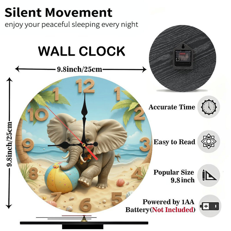 Adorable horloge de plage éléphant