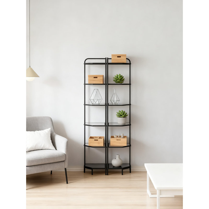 6-Tier Corner Shelf With Tempered Glass, Modern Space-Saving Storage Organizer For Living Room, Bathroom, Kitchen And Office