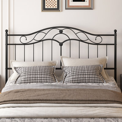 Arched Design Metal Headboard with Adjustable Height Metal Pads & Unique Ball-Adorned Slats