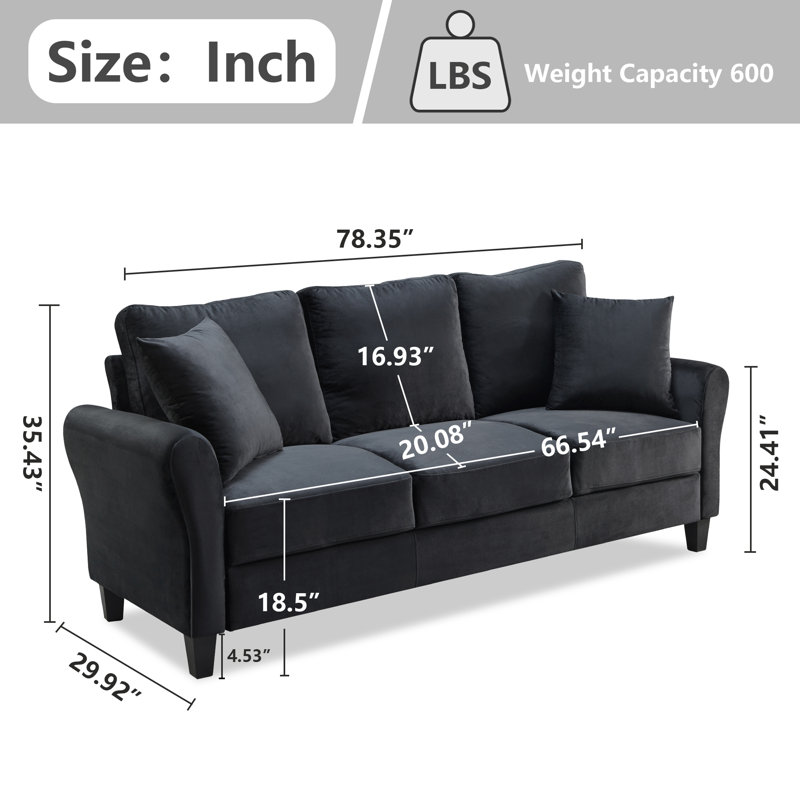 Costilla Upholstered 78.35'' Sofa, Black Velvet