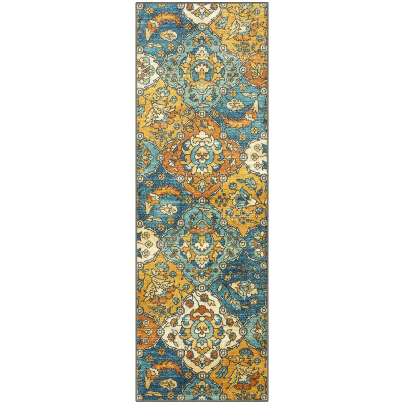 Sutton Washable Blue Accent Rug, Runner 2' x 6'