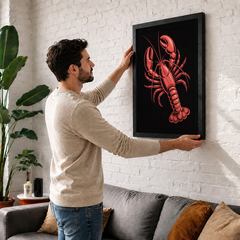 Red Lobster Study Modern - Framed Print, A1 - 84.1 x 59.4 cm, Oak