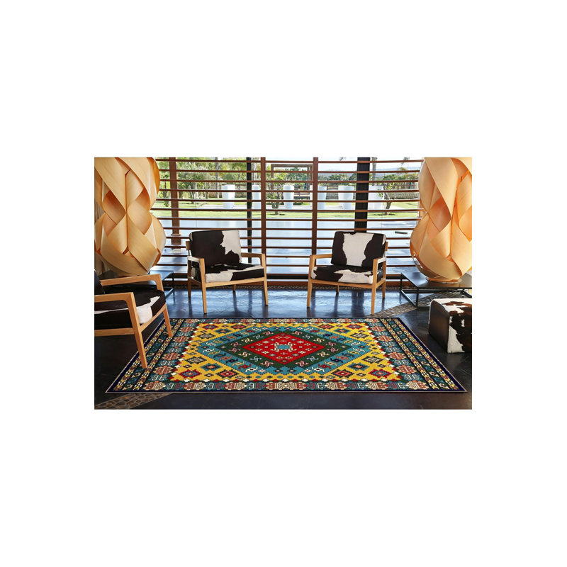 Tapis lavable à motif géométrique jaune, Tapis de couloir 2 pi 6 po x 6 pi 7 po inclus
