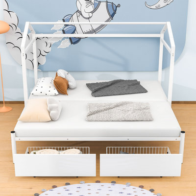 Twin XL to King Two Drawers Metal Platform Bed with Storage Space
