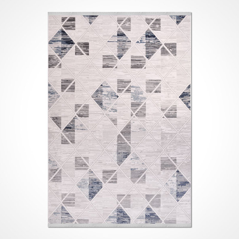 Tapis moderne / abstrait beige lavable à la machine antidérapant, Rectangle 4 pi x 7 pi 3 po