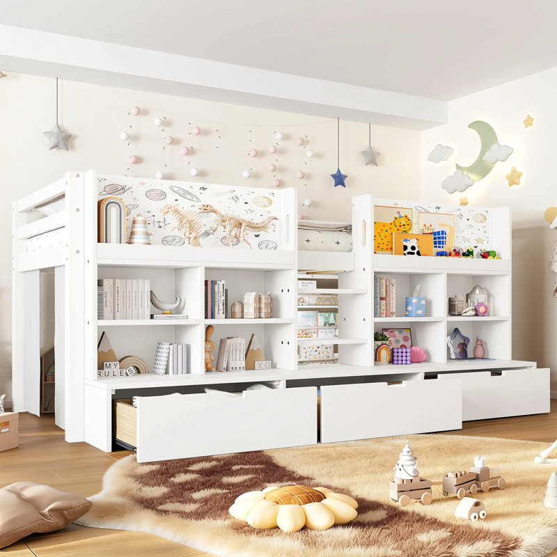 Twin XL Size Loft Bed With Multi-Storage Shelves And Storage