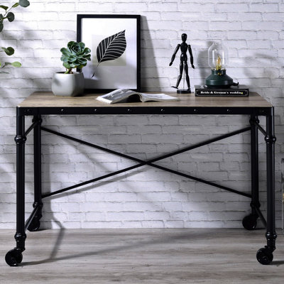 Bureau d'écriture rectangulaire en bois, chêne rustique et noir