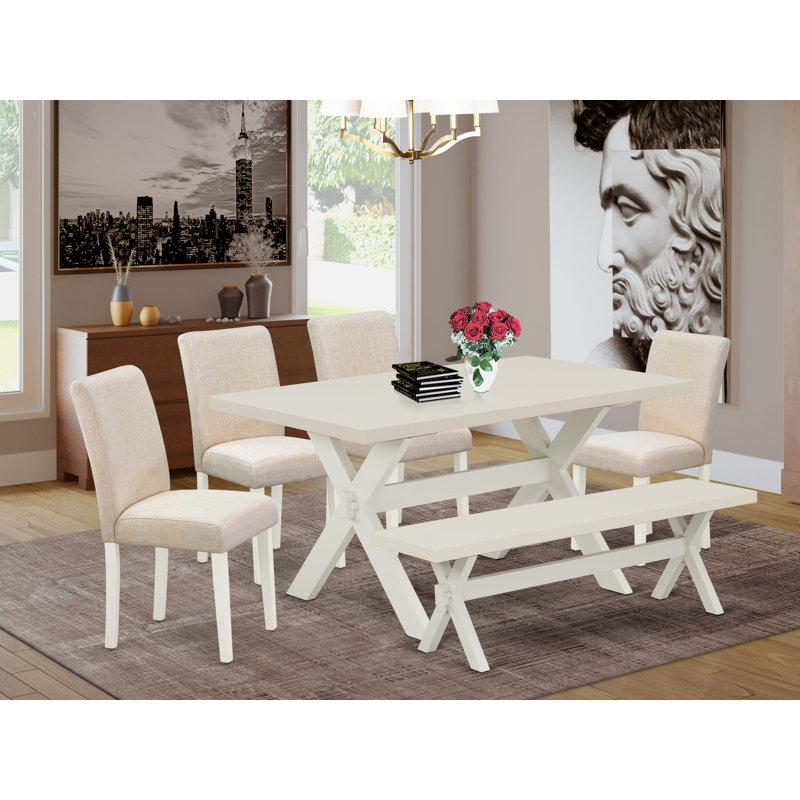 Drage Rubberwood Solid Wood Dining Set, 30" H x 60" W x 36" D, 5 Pieces: Table, 4 Chairs, Light Beige