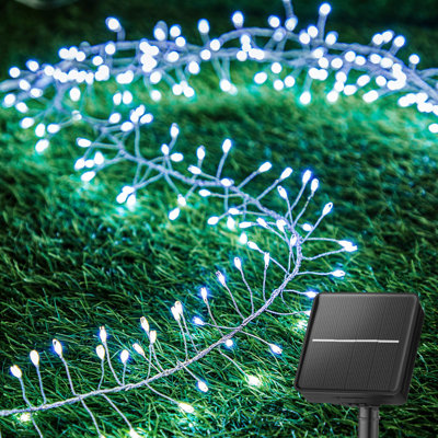 Éclairage solaire pour l'extérieur, guirlande de 120 lumières à DEL 9,8 pi pour l'extérieur, imperméable, 8 modes, lumière de balcon pétard pour patio de sapin, décoration de fête de Noël 