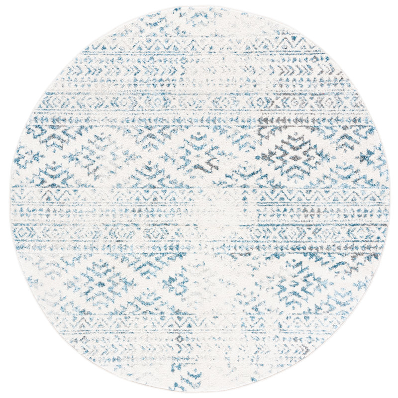 Devine Southwestern Ivory/Turquoise Area Rug, Round 10'