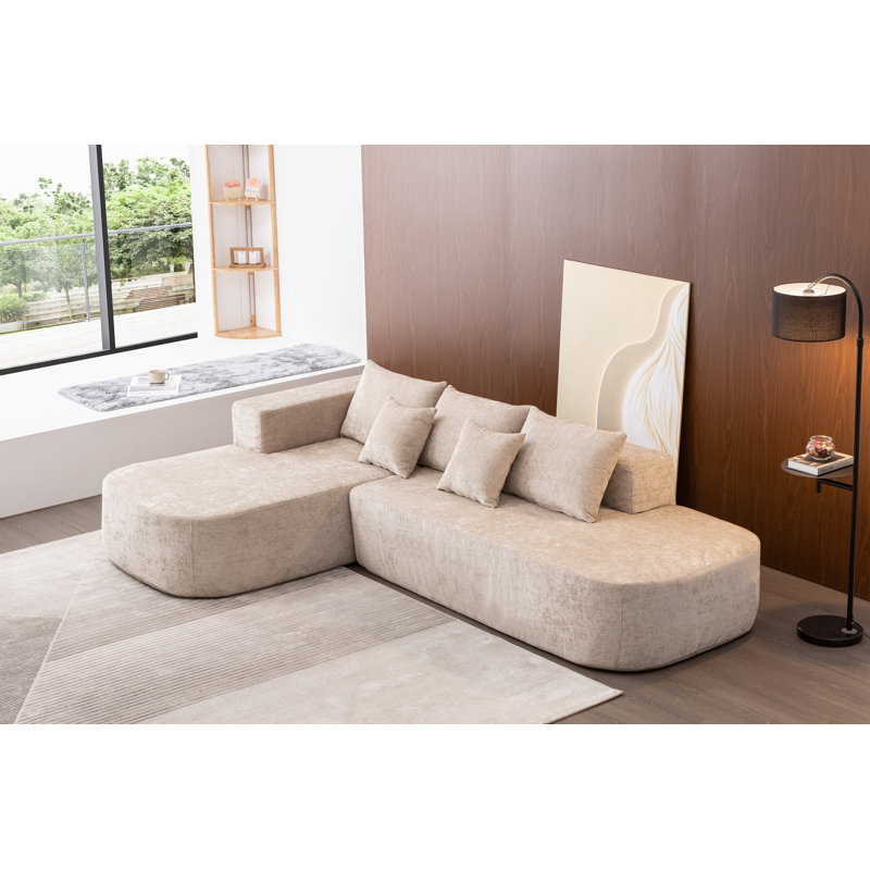 Lavia Upholstered L-Shaped Sectional, Left Hand Facing, Beige Chenille