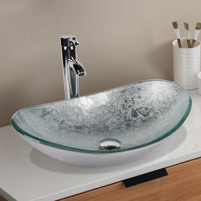 Metro Lane 53.3mm L x 35mm W Glass Specialty Sink with Tap, Silver