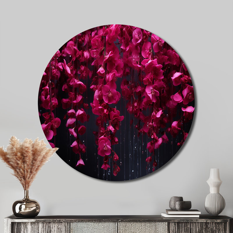 Fleurs roses et noires en cascade - Fuschia floral rond, H 29 po x l 29 po