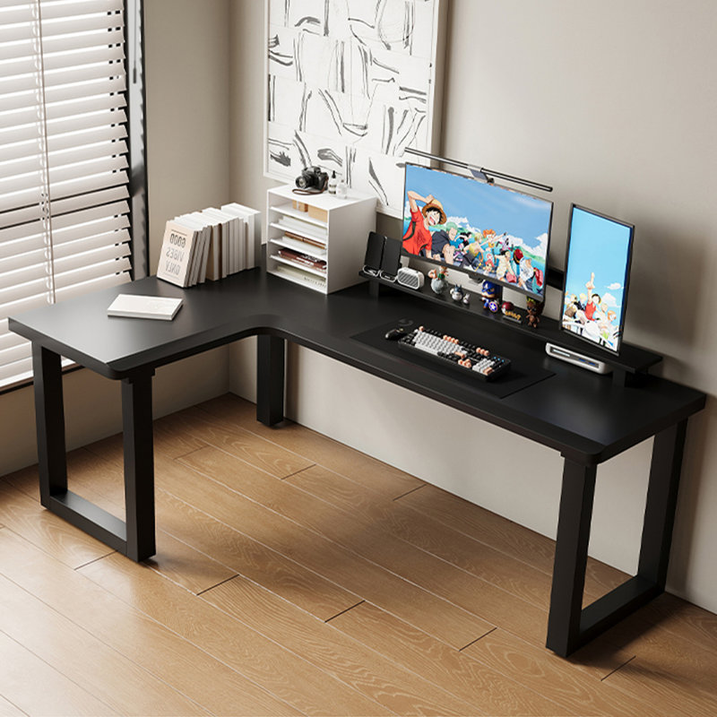 Bureau d'écriture en L noir en bois massif, Noir