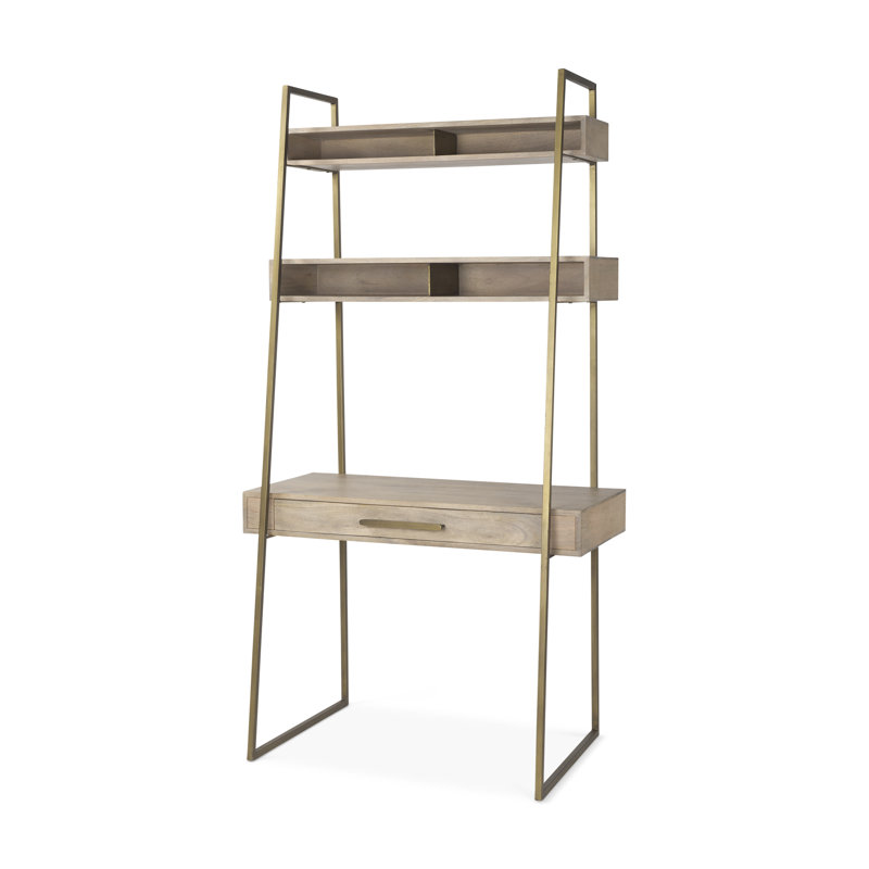 Bureau en bois massif Meredithe, Brun clair / or