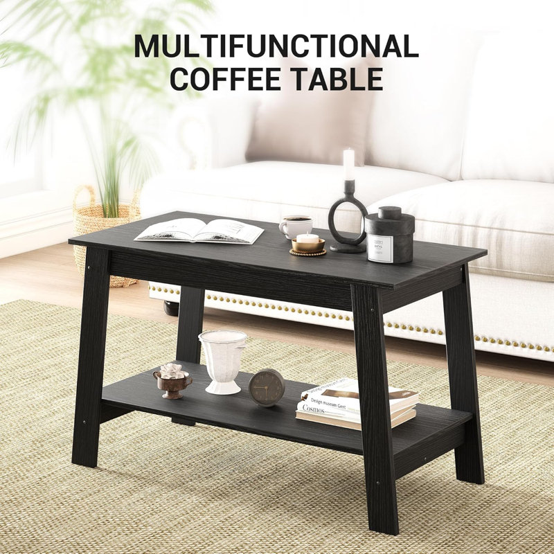 31.5 Inch Coffee Table with 2-Tier Storage, Modern Industrial Rectangular Living Room Table, Compact MDF & Particle Board Build, Durable & Easy Assembly, Ideal for Apartments & Offices