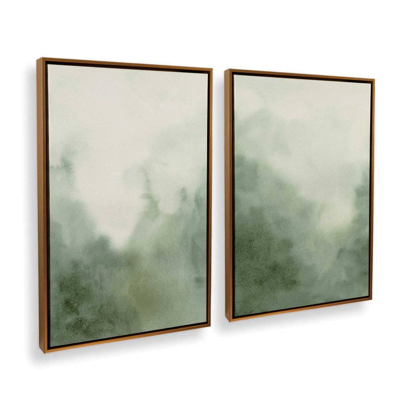 Muted Forest Shadows Set of 2 Canvas Prints in a White Frame, 48" x 32", Cadre américain en érable flottant