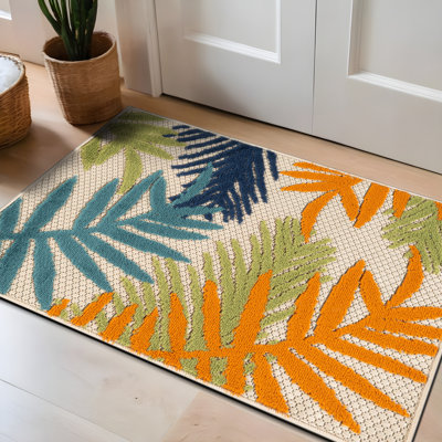 Parksley Palm Frond Indoor/Outdoor Area Rug Ivory/Orange/Navy