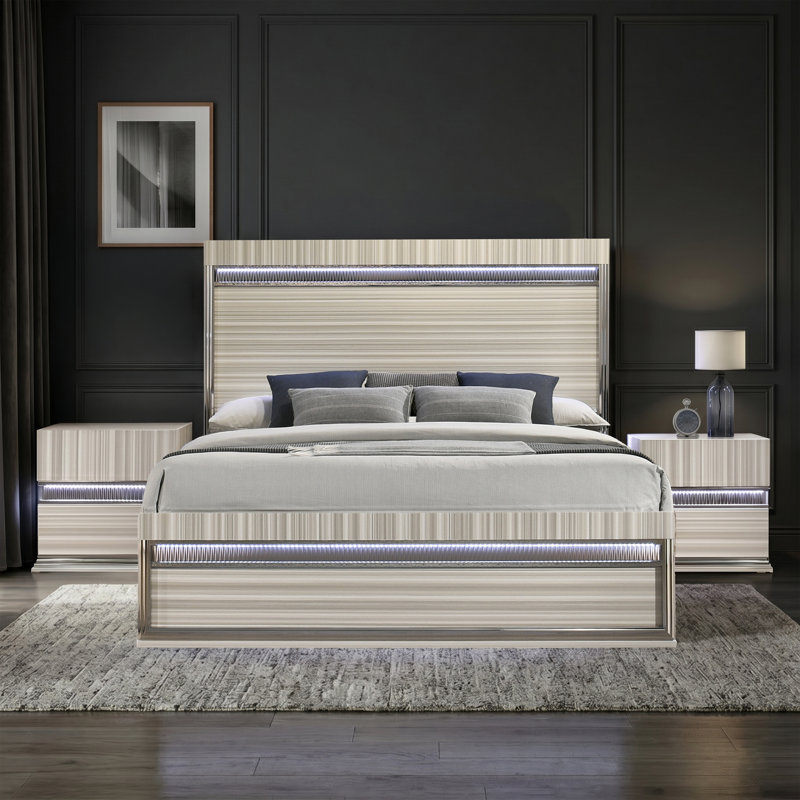 Grand Leonor gris 3 pièces, Grand lit, 3 Pcs: Bed, 2 Nightstand