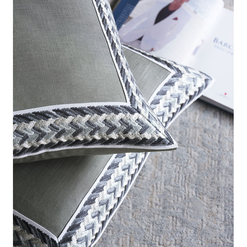 Montecito Slate Square Pillow with Silver, Blue, and Black Appliqué