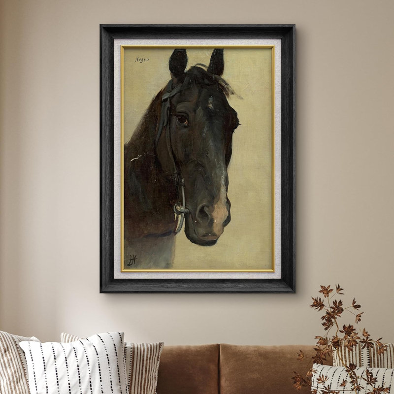 «Vintage Rustic Horse Animals», peinture sur toile encadrée, Noir