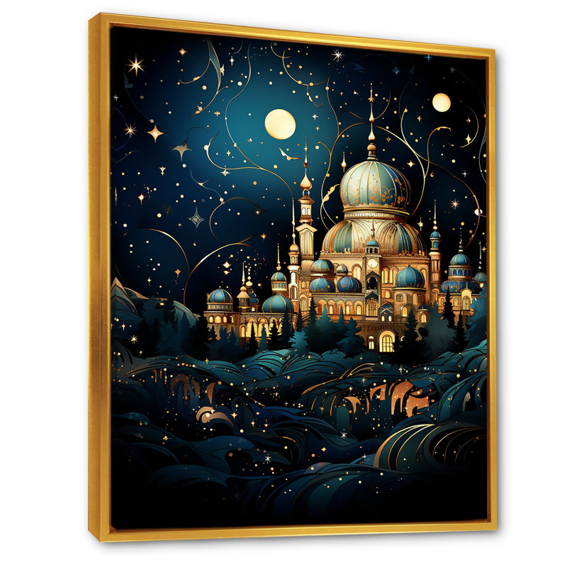Mosquée baroque, rêverie au clair de lune, art mural, Cadre flottant doré, H 20 po x l 12 po x P 1 po