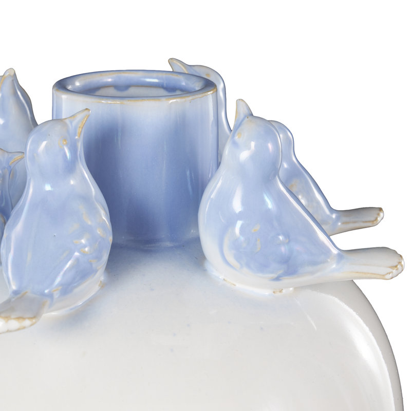 Cole And Grey Ceramic Bird Decorative Vase With Blue Accents, 15.15" H x 8.4" W x 8.4" D