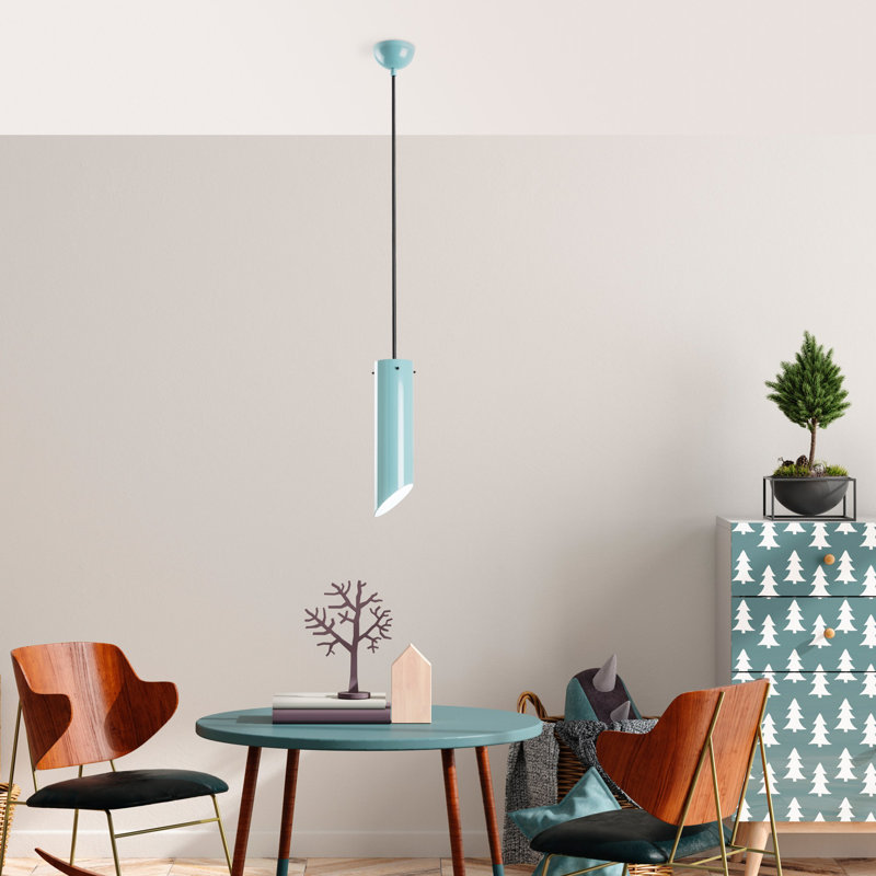 Lustre en métal turquoise, hauteur réglable 14,6 - 44,9 po | Plaque de base de diamètre 3,9 po, capuchon de diamètre de 3,1 po | 1 x douille E27 (40 W maximum) | Élégant luminaire pour salle à manger et espaces de vie, conception moderne, classé IP20