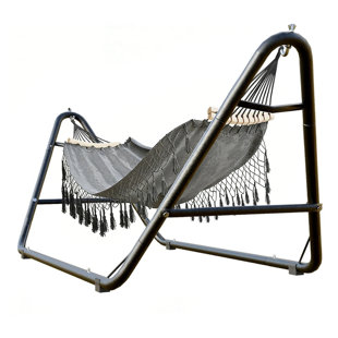 Outdoor Hammock with Steel Stand, Grey Hammcok, Indoor and Outdoor Use, for Beach, Backyards and Camping