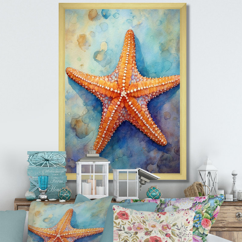 Spinny Starfish II - Starfish, art mural, Cadre doré simple, H 40 po x l 30 po x P 1,5 po