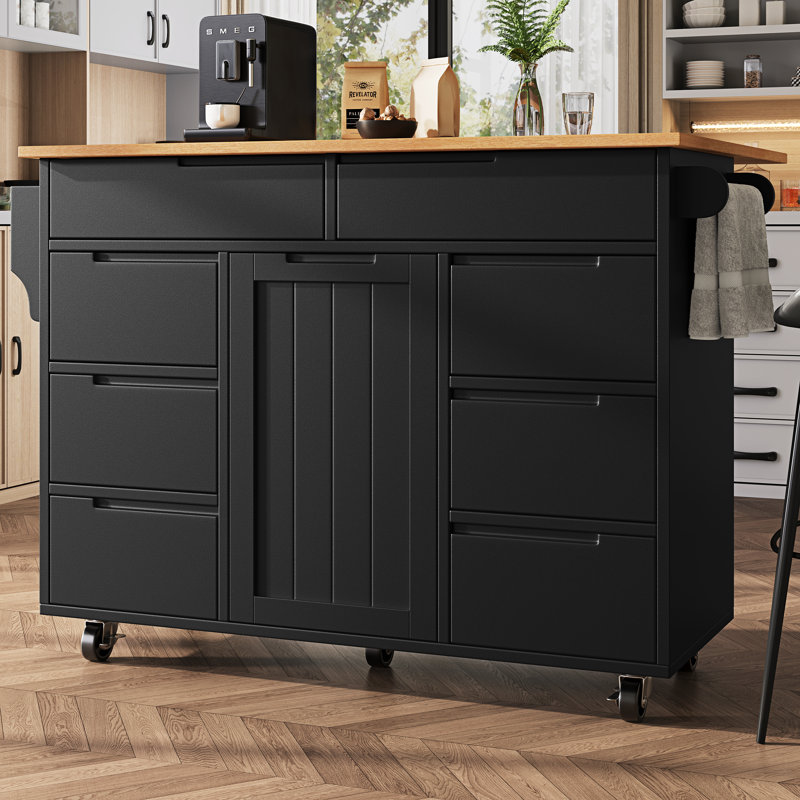 122 cm W Kitchen Island with Top, Black
