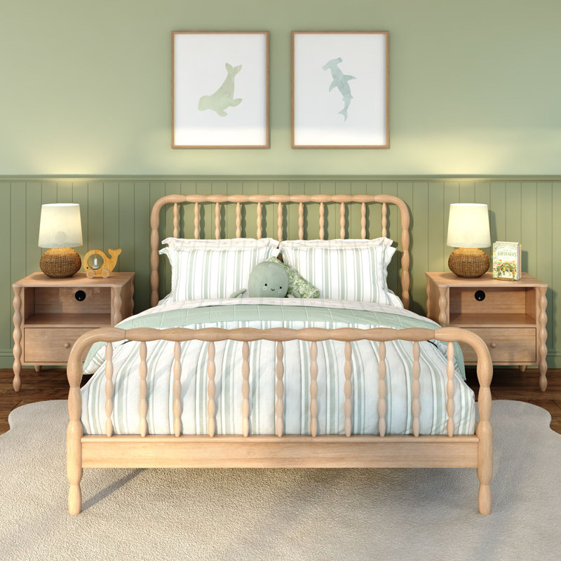 Lind Spindle Queen Solid Wood Bed, Beige, Queen