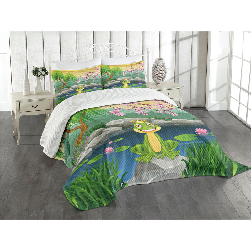 Ambesonne Bedspread Set Inspired Cartoon Multicolor, King Coverlet/Bedspread + 2 Pillow Shams