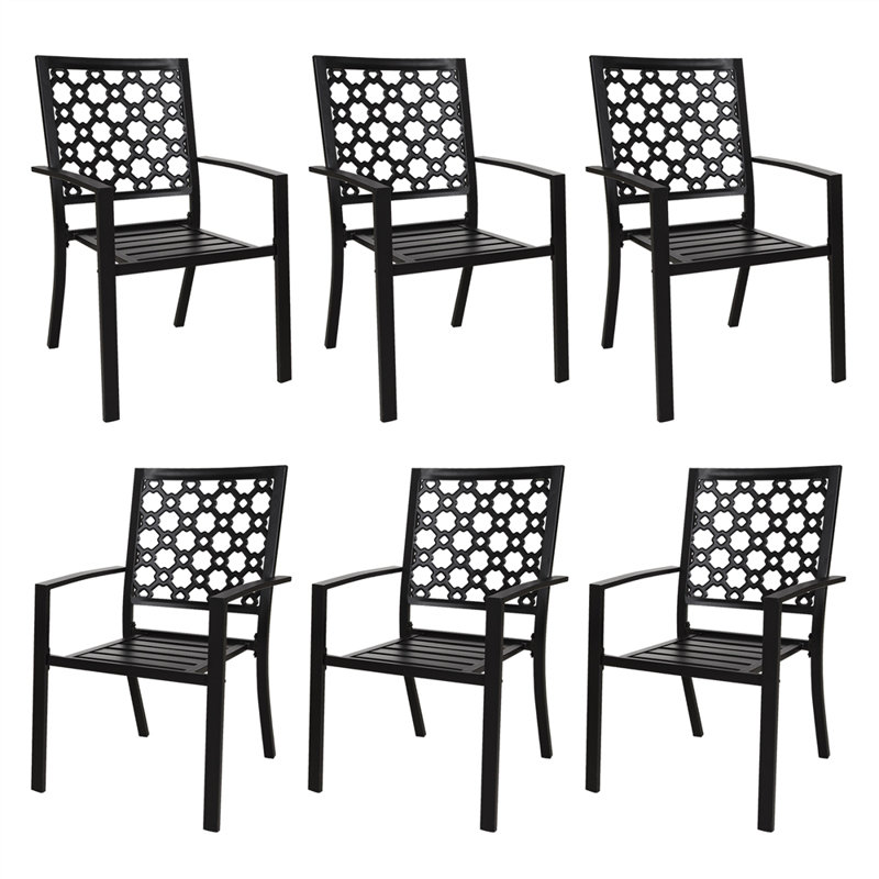 Ensemble de 6 chaises de patio d'extérieur robustes en métal noir de 450 lb avec accoudoirs empilables, robustes, durables pour le porche, la cour, la terrasse et l'extérieur