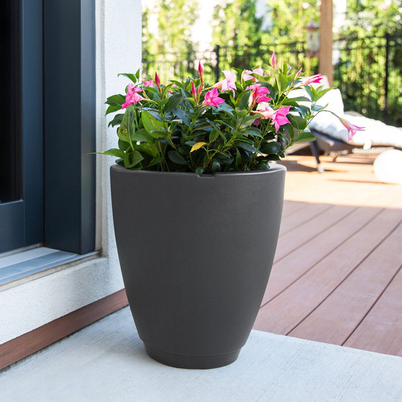 Caprio 18" Tall Black Round Self-Watering Planter for Outdoor Spaces