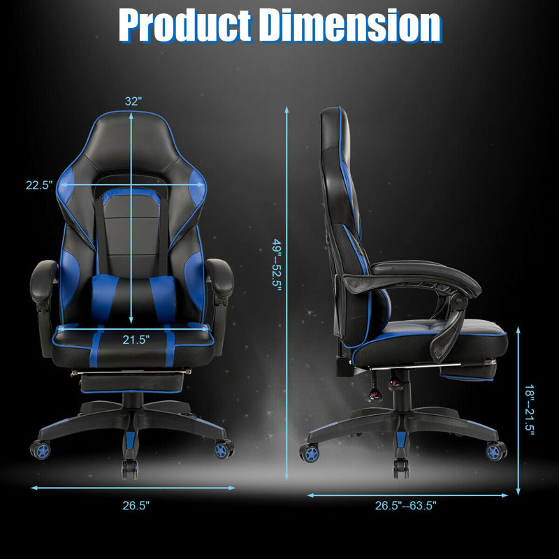Fauteuil de jeu pc & racing Euclid, Noir / bleu