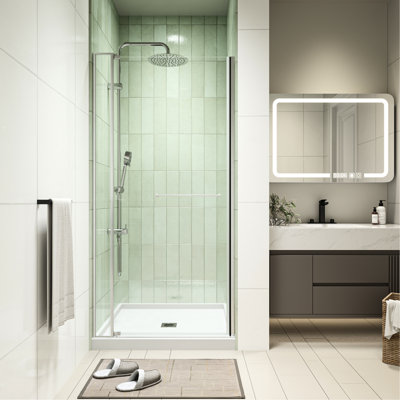 Universal Pivot Shower Door 28 - 32"W, 72"H, 1/4" And 5/16" Tempered Glass, Brushed Nickel Finish, 304 Stainless Steel Hinge, Leak Solution, Magnetic Closure, Adjustable Wall Channel, 4" Wide