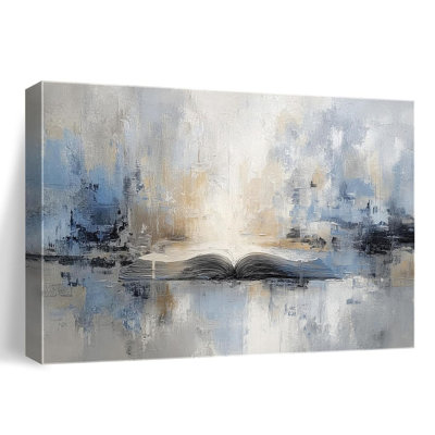 Abstrait, art mural - Toile biblique beige et bleue - Décoration murale chrétienne pour le bureau de la chambre à coucher - 36 po x 24 po