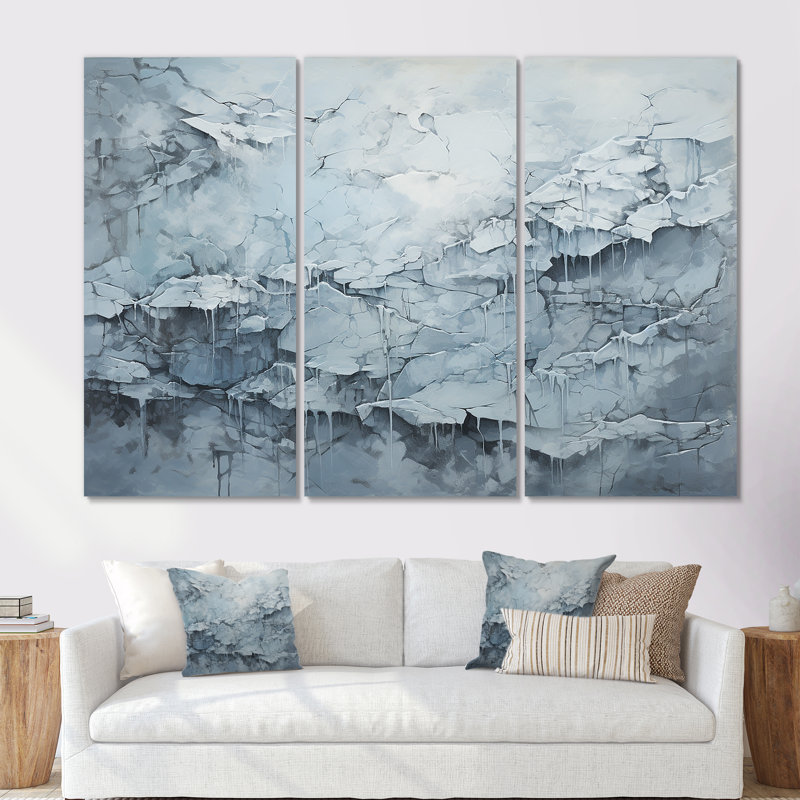Carte du monde glaciaire - ensemble de décorations murales abstraites, H 60 po x l 84 po x P 1,5 po, Toile tendue