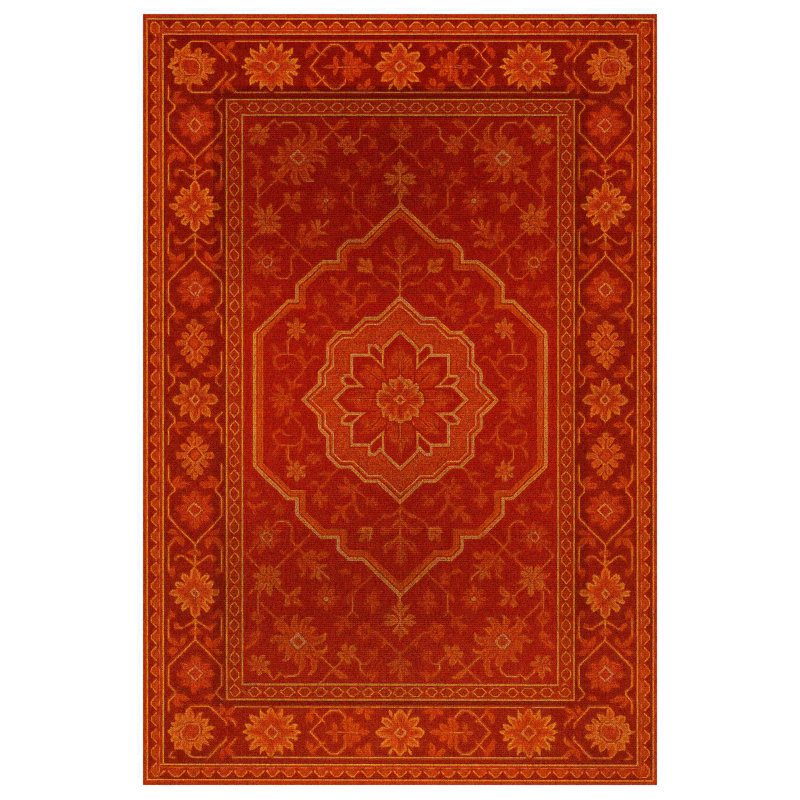 Greysi Collection Digital Print Cotton-Polyester Red Oriental Rug, Square 4'
