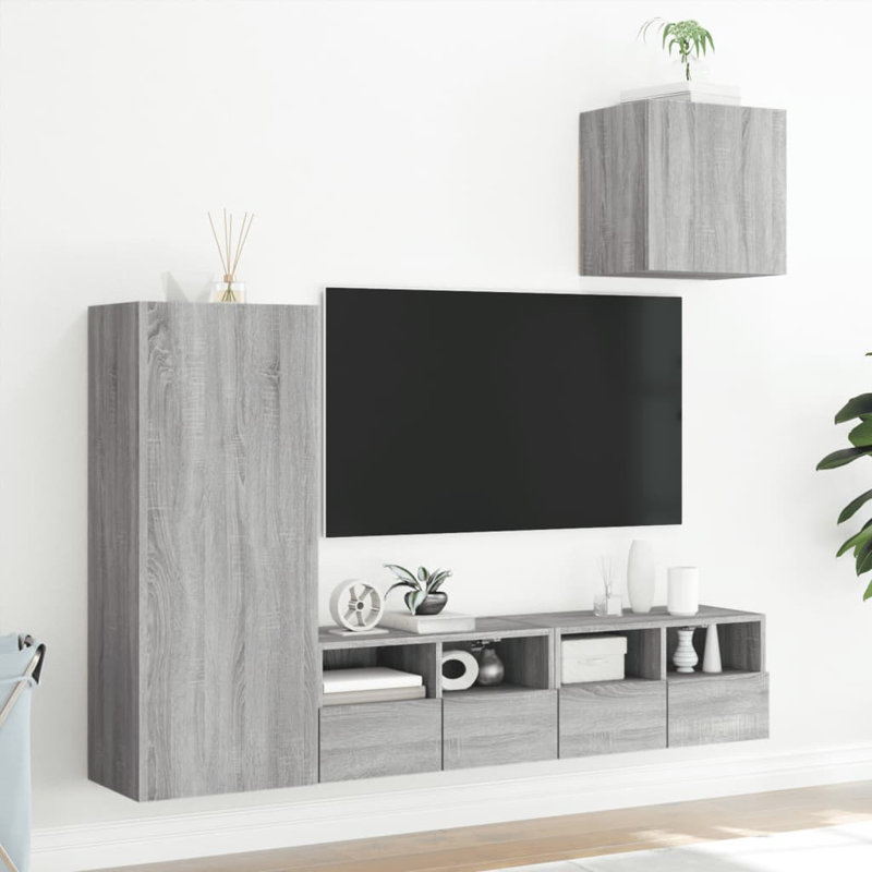 Unfinished Entertainment Centre for TVs up to 28" with Fireplace Included, Grey Sonoma