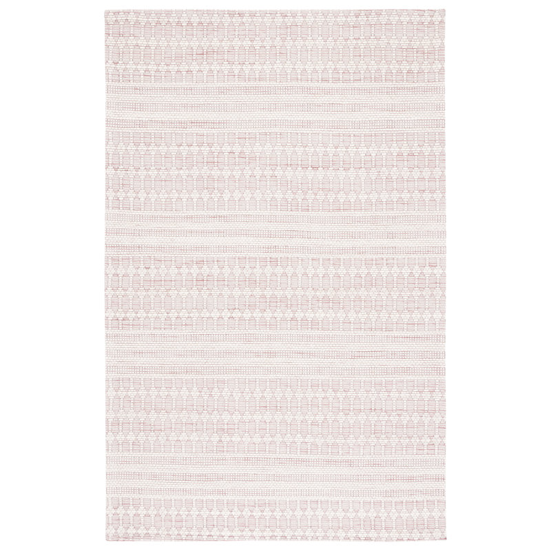 Tapis géométrique rose / ivoire tissé à la main Rabun, Rectangle de 5 pi x 8 pi